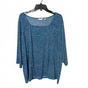 Susan Graver Women's Chic Casual Blue Polka Dot 3/4 Sleeve Tunic Size 3X Petite